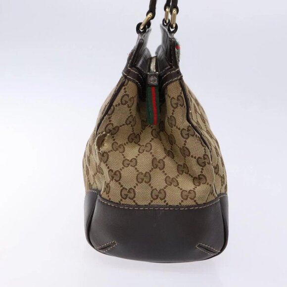 GUCCI GG Canvas Web Sherry Line Hand Bag Beige Gold Red - Picture 3 of 15